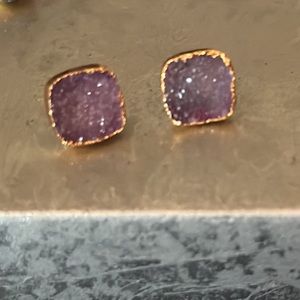 Druzy pierced posts gold plated amethyst pink earrings squareish